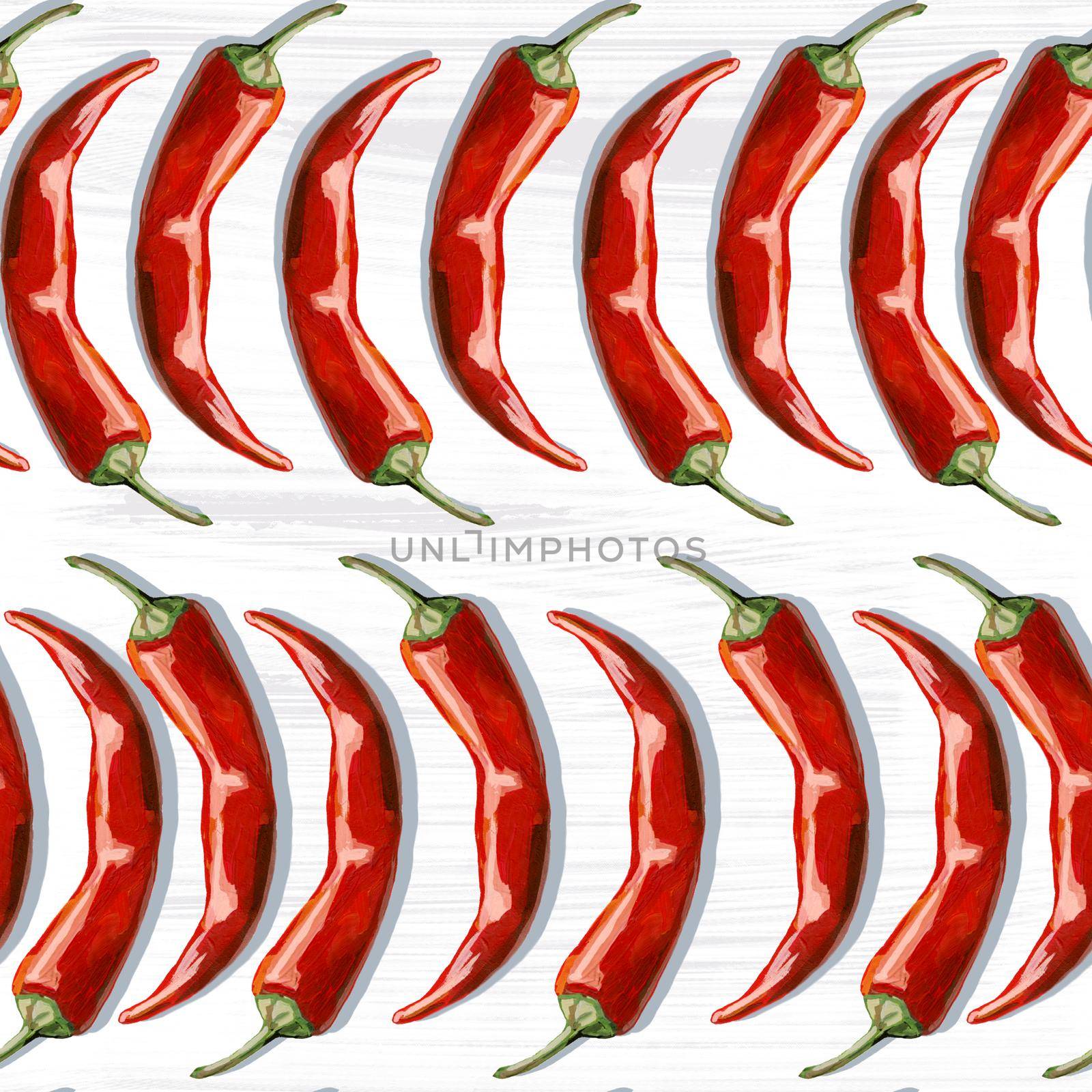 Seamless hand drawn pattern with hot chili pepper on white background. Hand drawn illustration