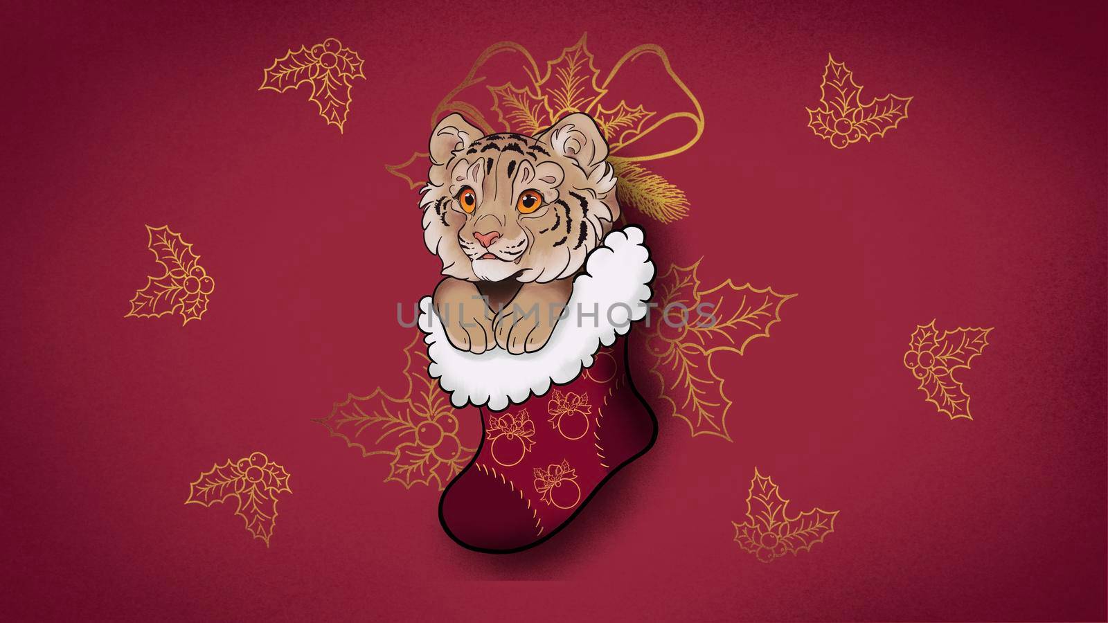 new year wallpaper with red background with golden tiger elements art
