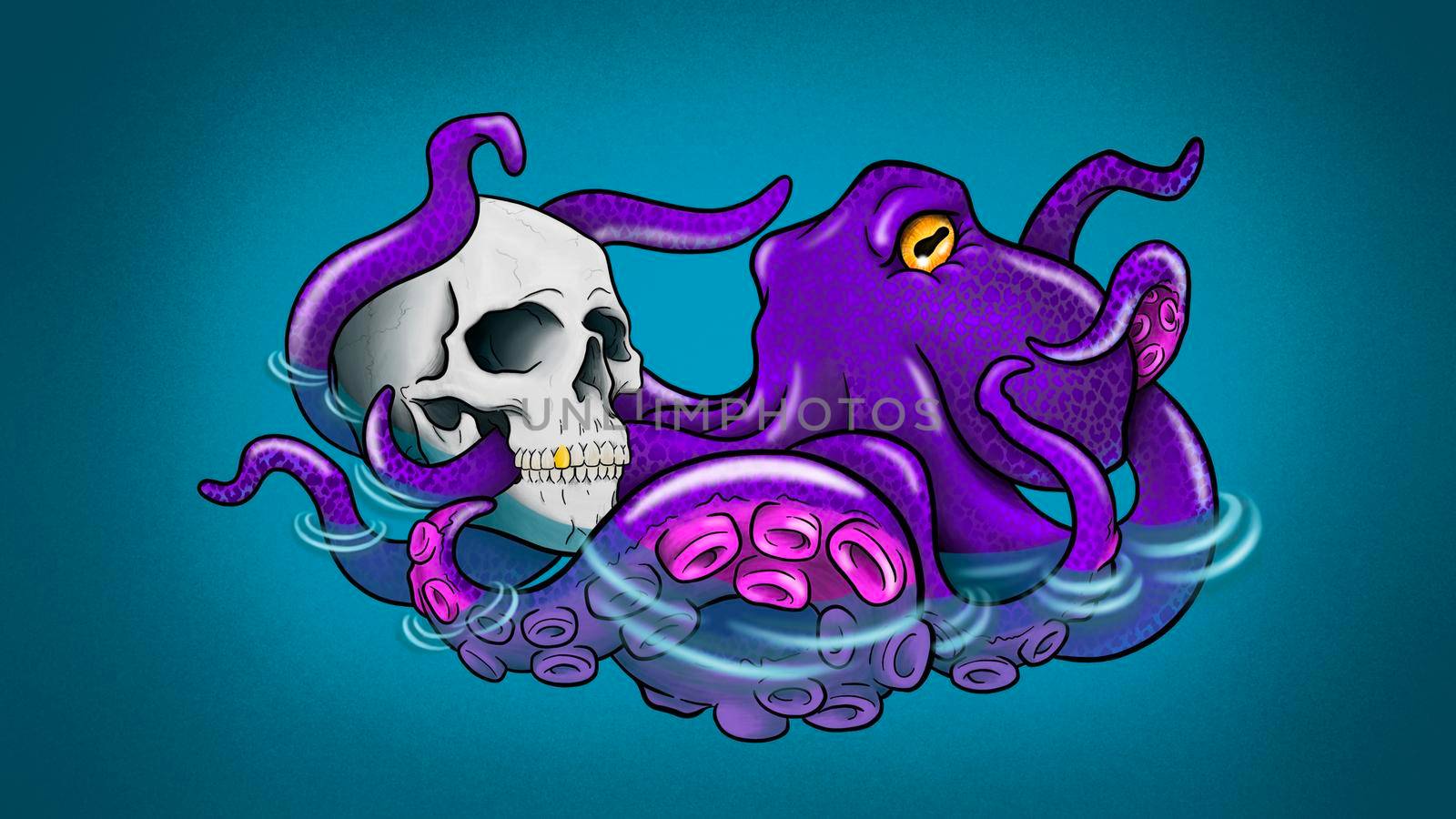 background on the desktop colored bright octopus with a skull background picture