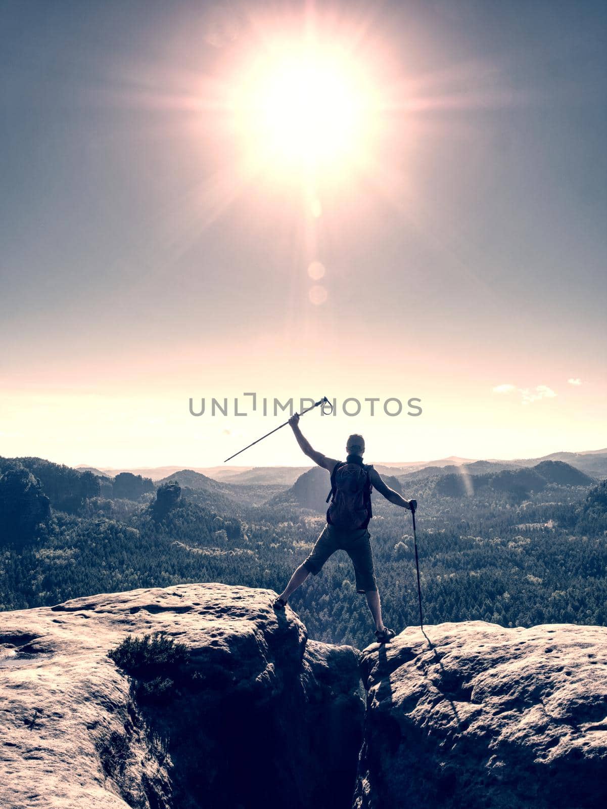 Successful man screaming with happiness on a mountain peak by rdonar2