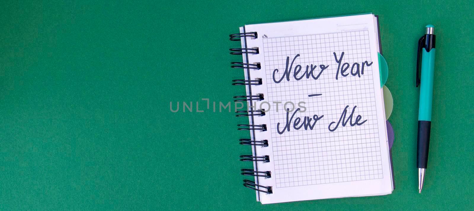 banner with New year - new me. Inspiration concept. Top view. by Leoschka