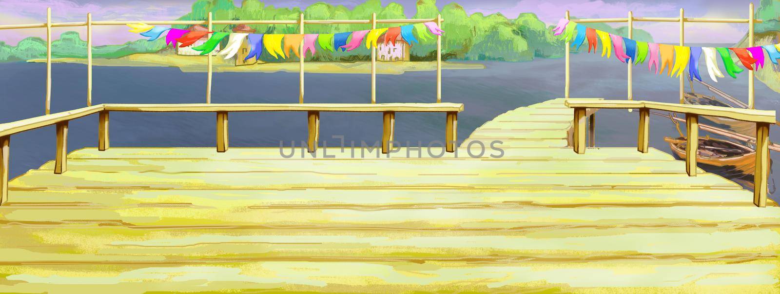 River pier outdoors in retro style by Multipedia