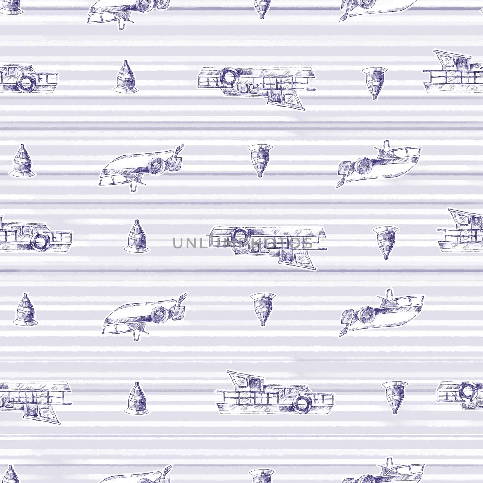 Monochrome stripe with hand drawn sailboats seamless pattern nautical mood ,Design for fashion , fabric, textile, wallpaper, cover, web , wrapping and all prints