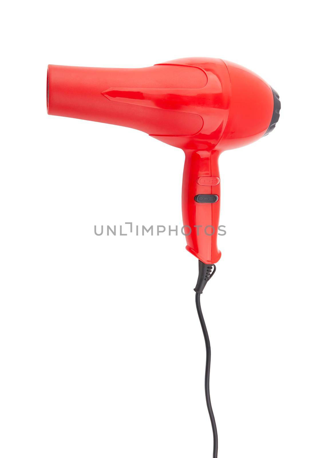 Red hair dryer isolated on a white background