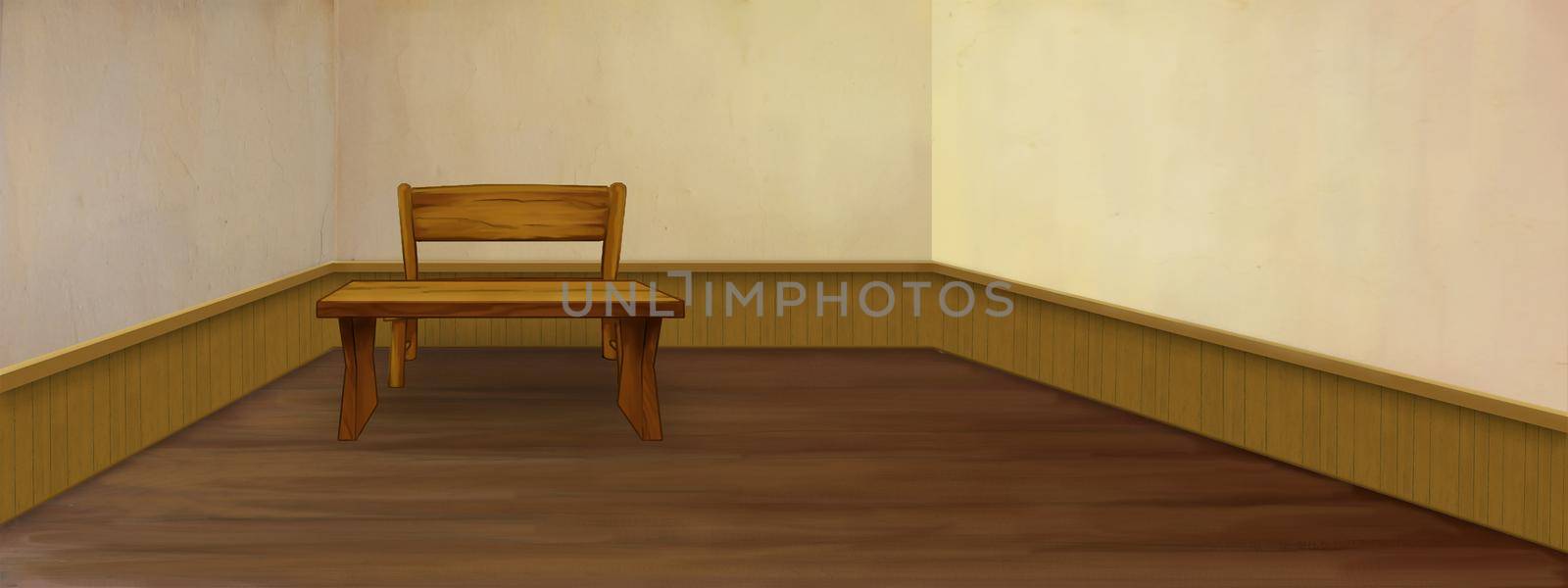 Room interior in retro style. Digital Painting Background, Illustration.