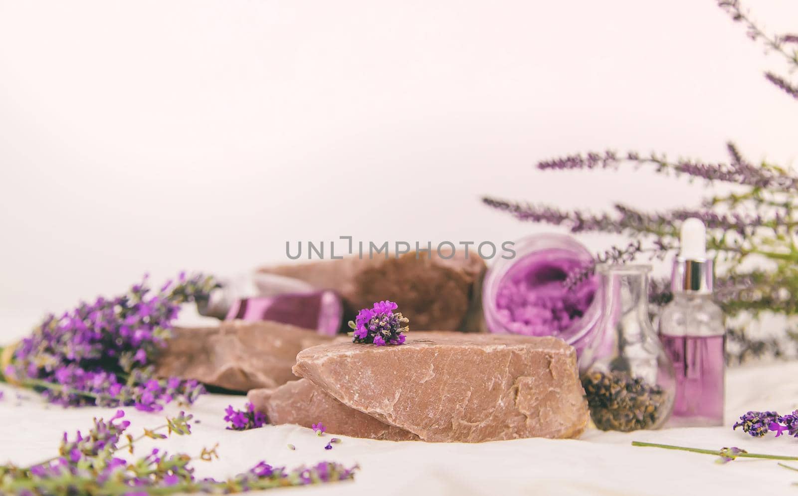 Podium stones for cosmetics place. Selective focus. Nature.