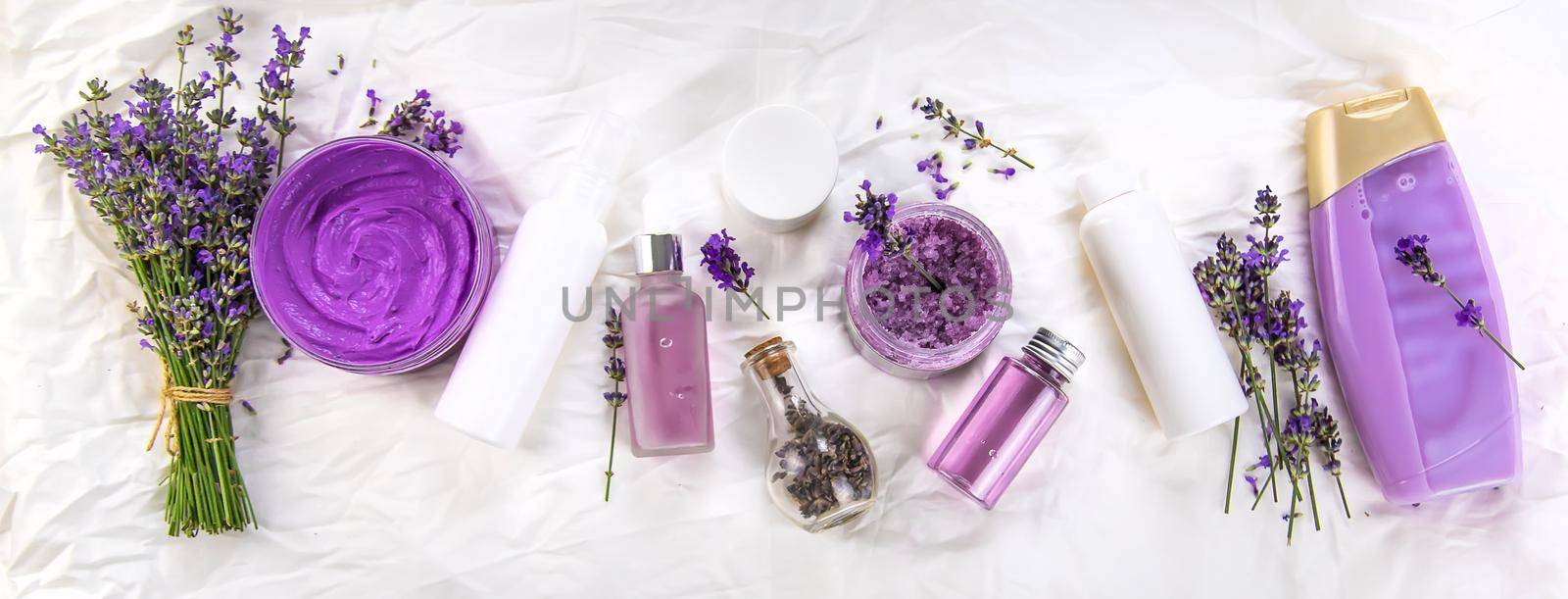 Spa cosmetics with lavender extract. Selective focus. by yanadjana