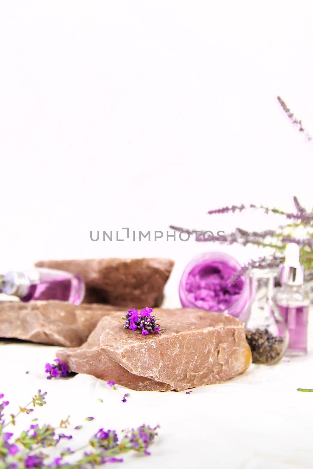 Podium stones for cosmetics place. Selective focus. by yanadjana