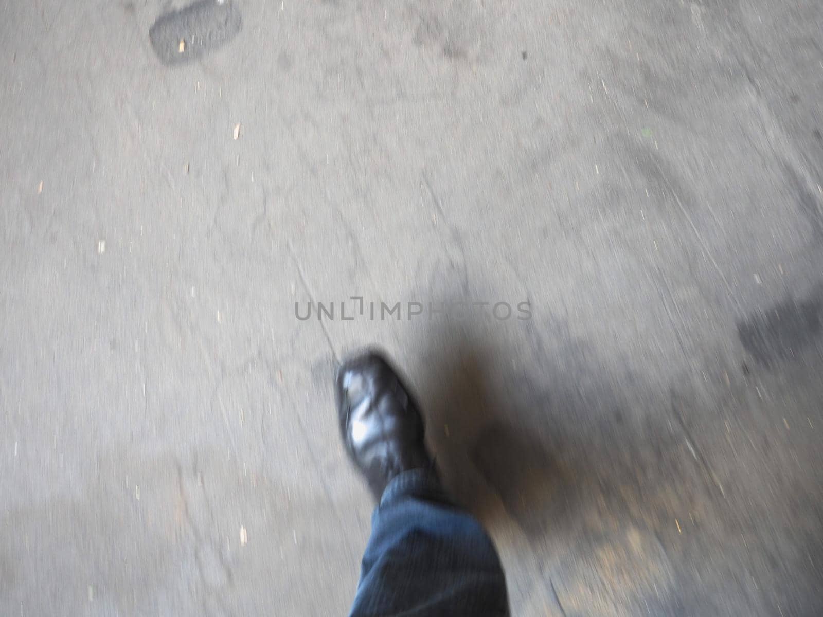 personal point of view of man walking with motion blur