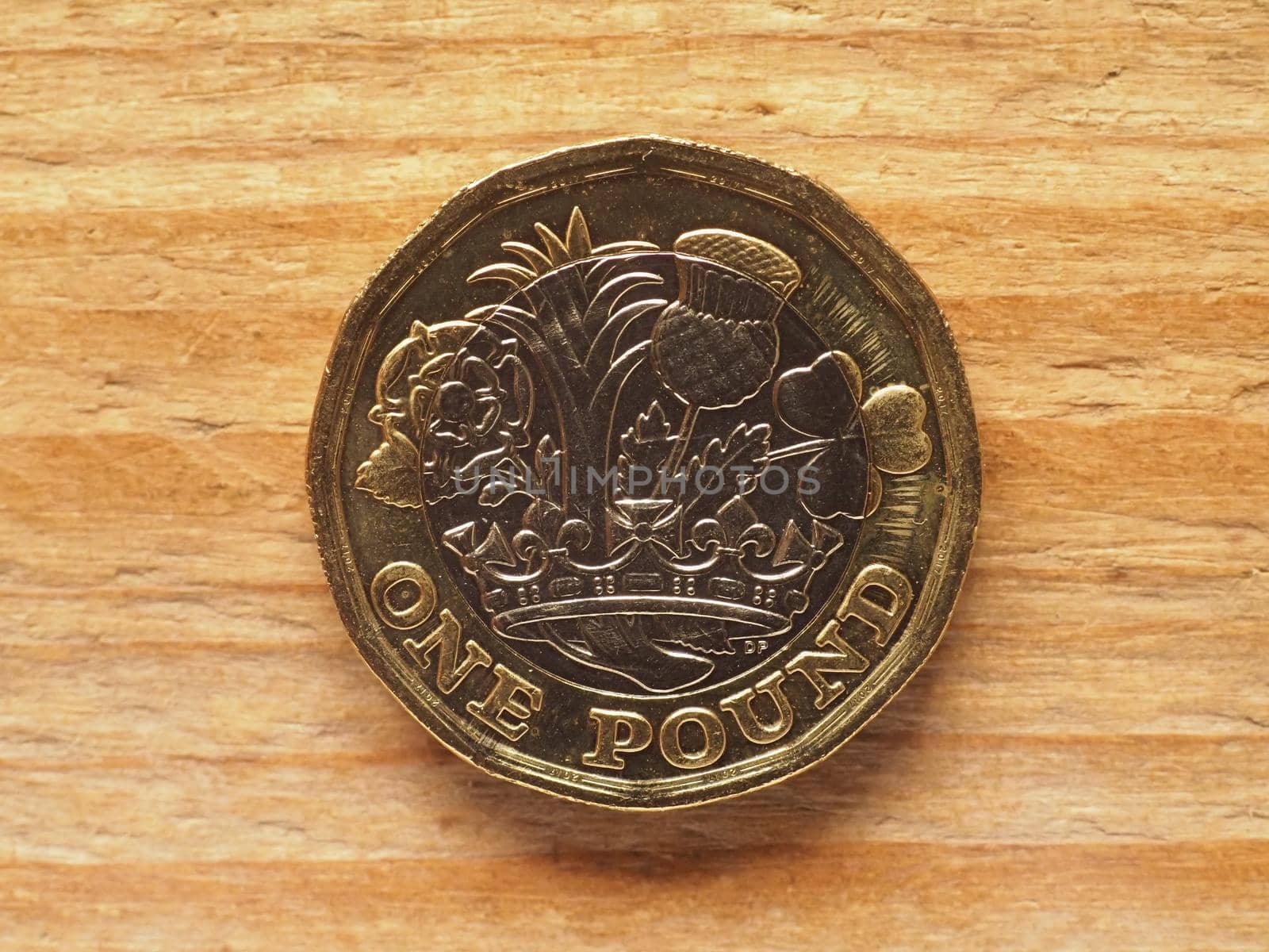 one pound coin reverse side showing Nations of the Crown, currency of the United Kingdom