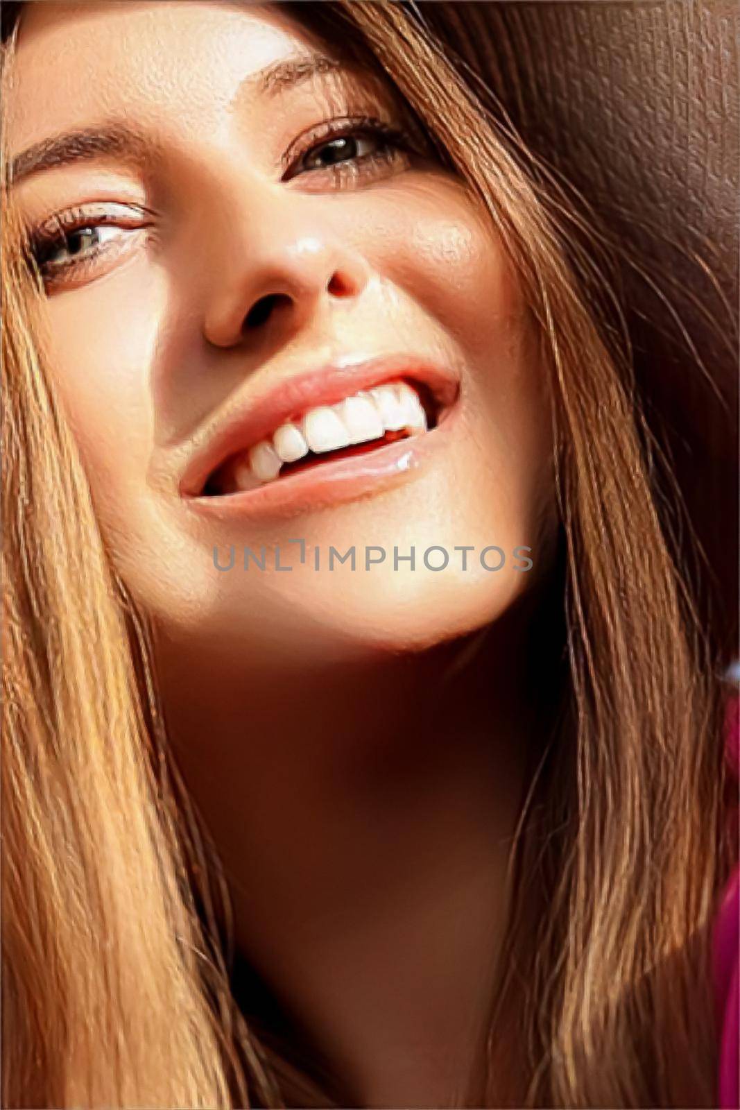 Fashion, travel and beauty face portrait of young woman, happy smiling model wearing beach sun hat in summer, head accessory and style concept