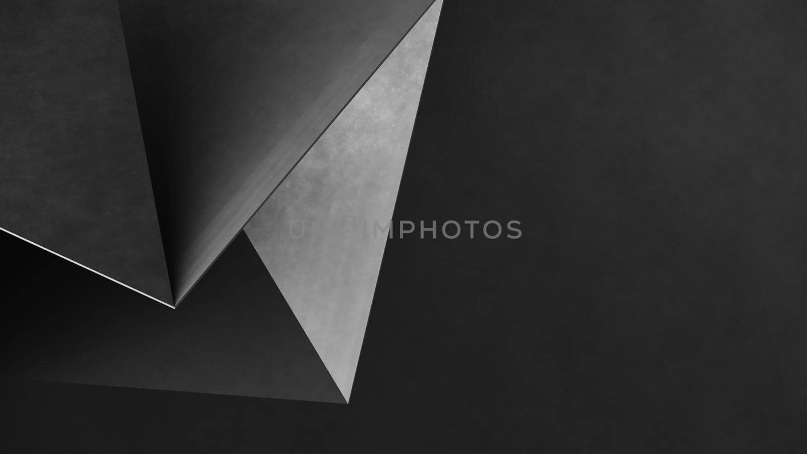 Abstract gray geometric shapes of triangles paper. Concrete gray background. 3d Rendering.