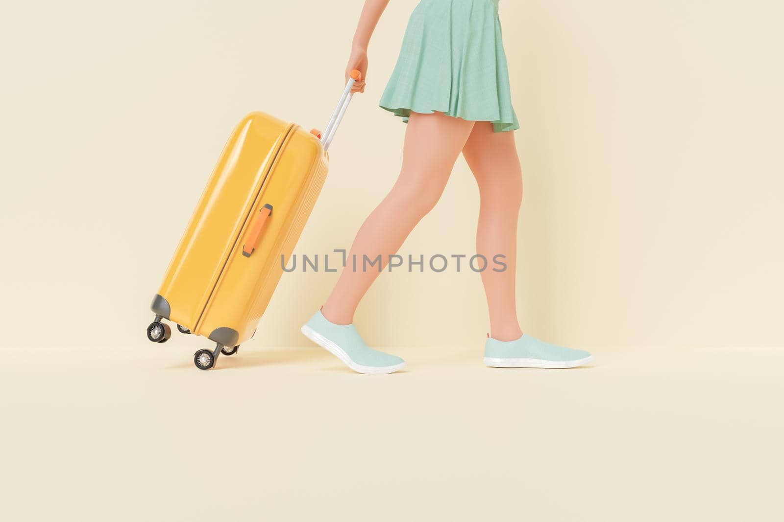 Female tourist with luggage walking by asolano