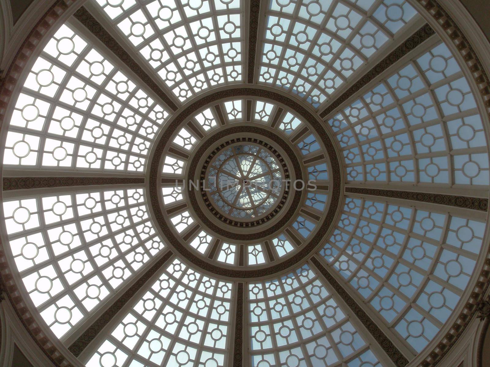 Looking upward at the inside of the Old Emporium dome in San Francisco, California.  It is a 102-foot-wide skylit dome built in 1908.