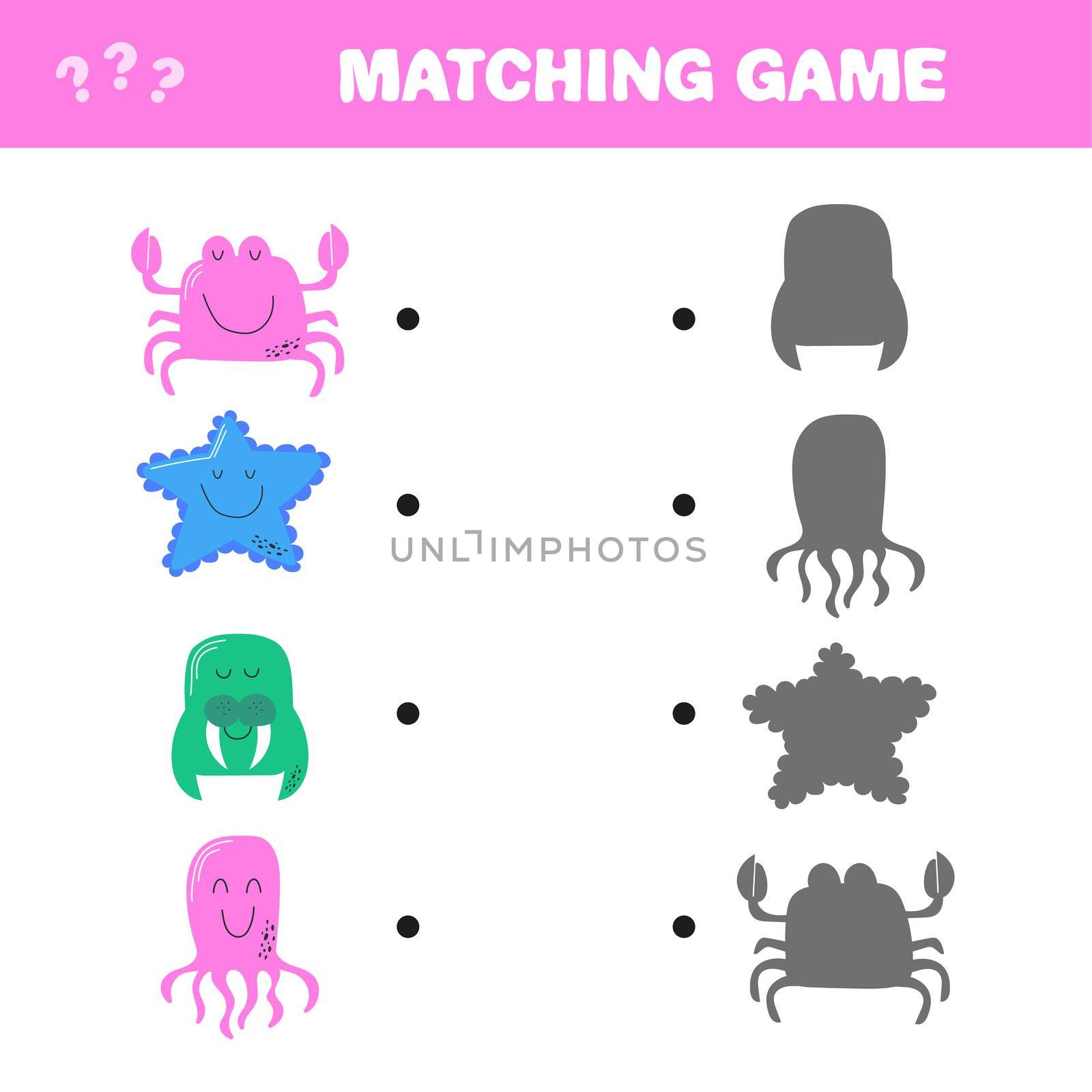 Find the correct shadow. Marine animals. Educational game for children by natali_brill