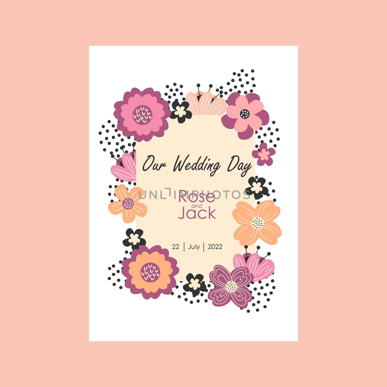 Wedding invitation template in pastel colors. Hand drawn flowers by natali_brill