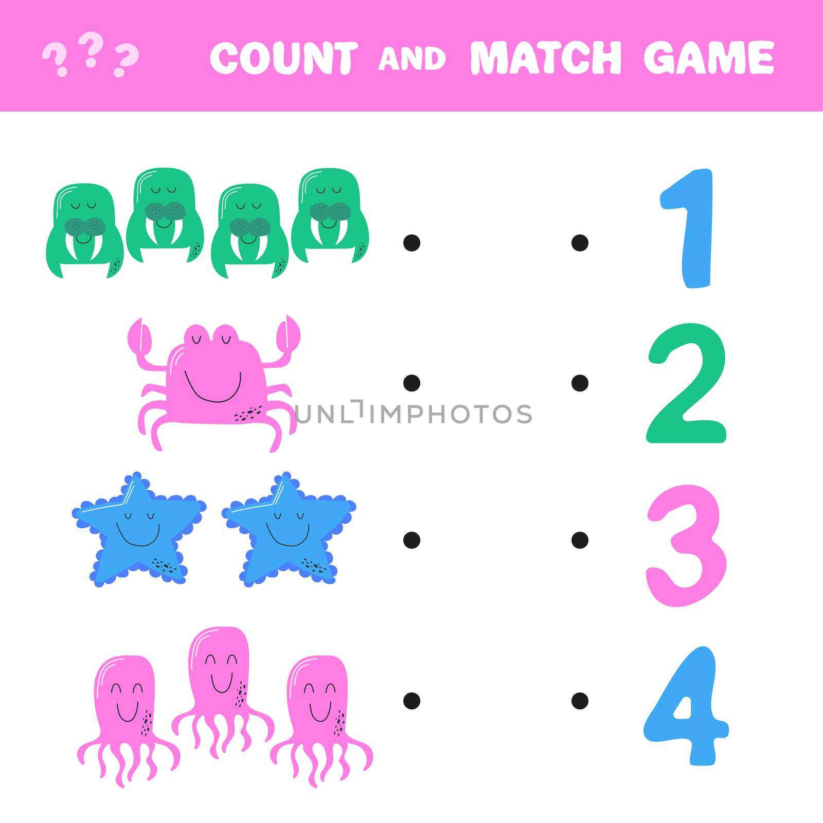 Counting game for preschool children. Cute sea animals. How many animals task by natali_brill