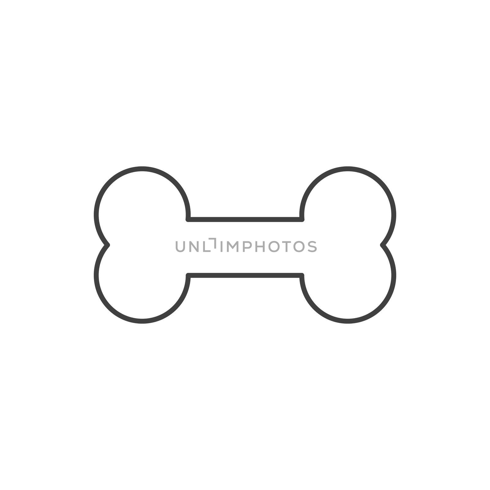Dog bone shape. Outline cartoon and flat style sign. Vector on white. Simple icon