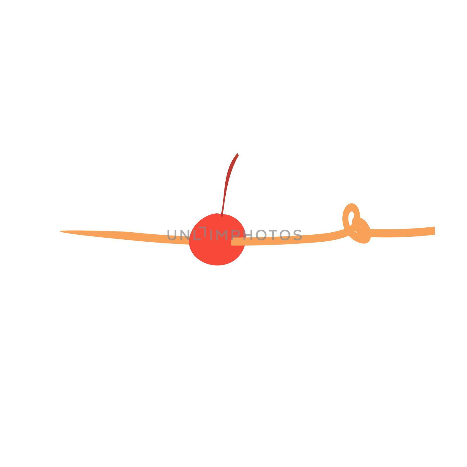 Cocktail skewer or cocktail stick isolated illustration. Sugar cherry on a skewer icon on white