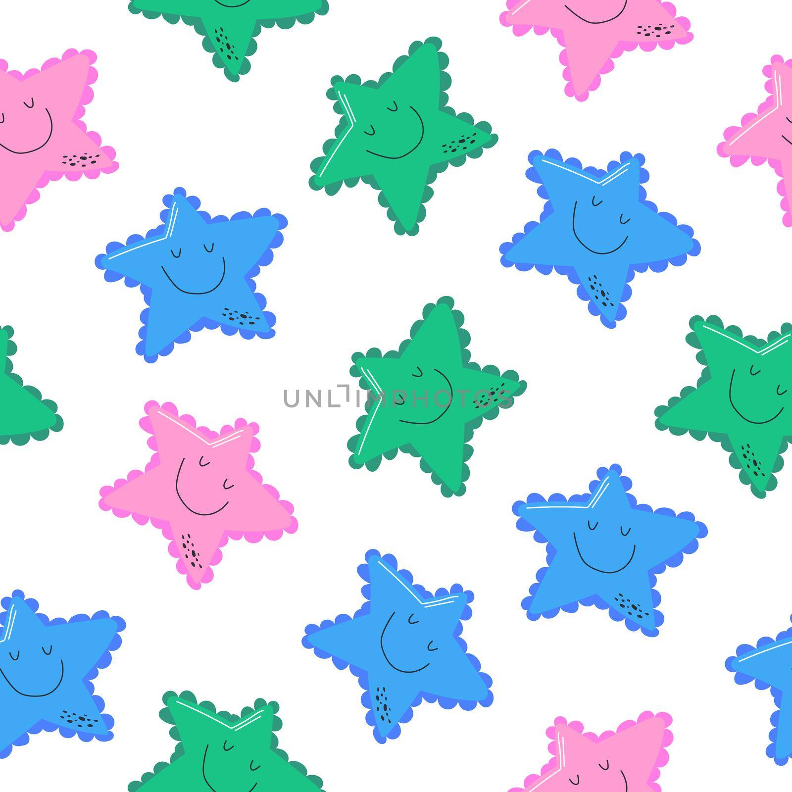 Seamless summer pattern with pink, blue and green starfishes by natali_brill