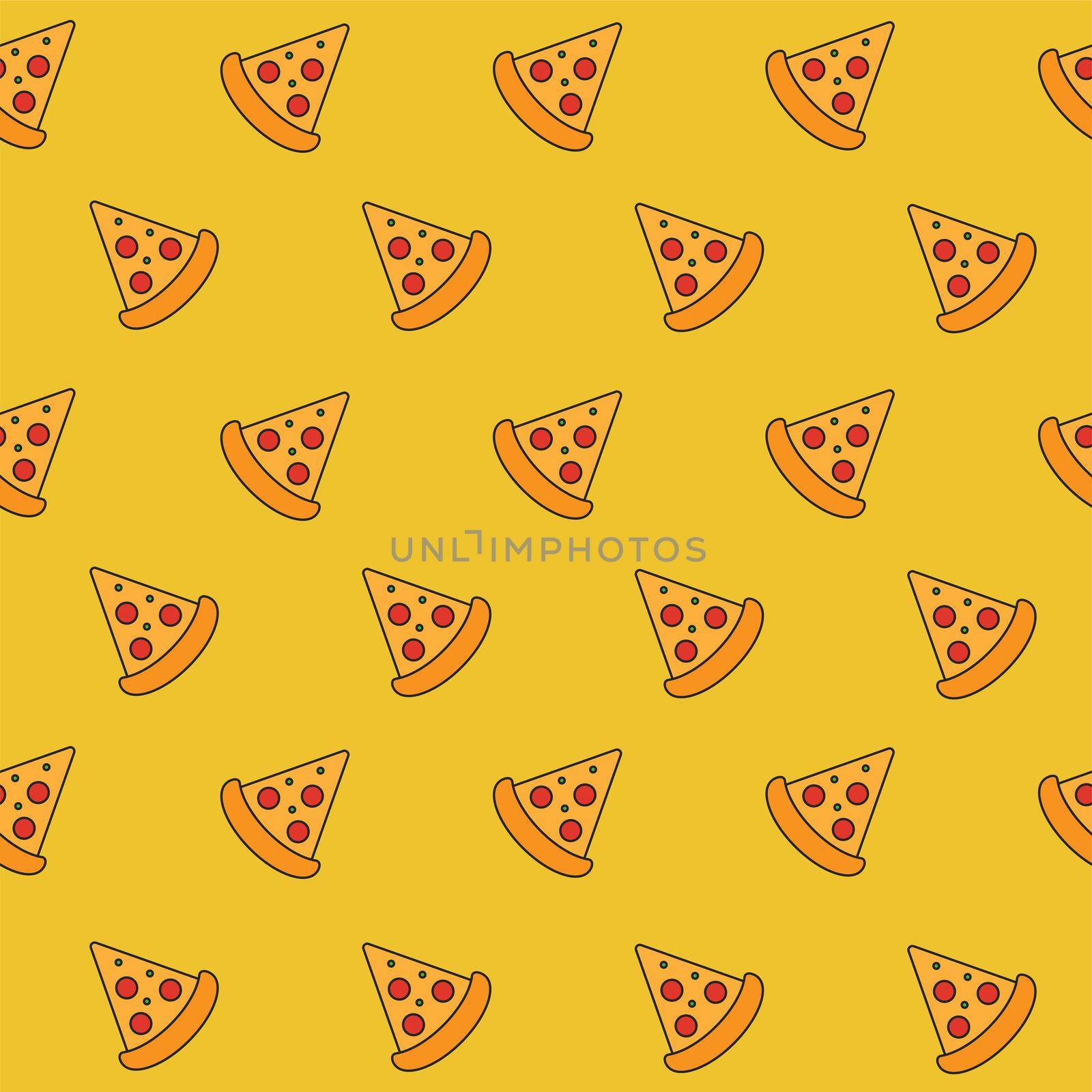 Seamless pattern with pizza slice icons on yellow background. Fast food by natali_brill