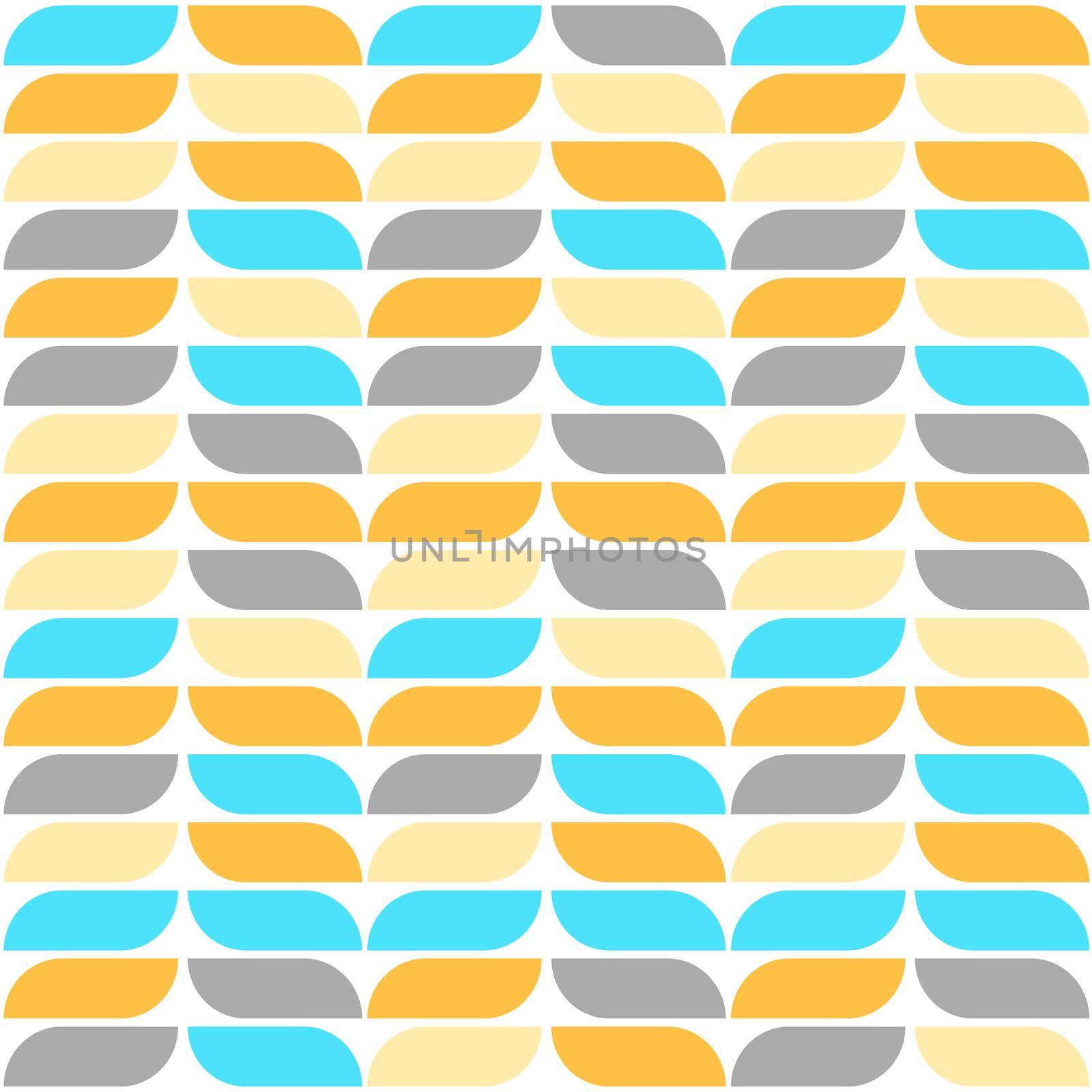 Geometric seamless pattern with leaves or petals on white background. Endless texture in orange and blue colors