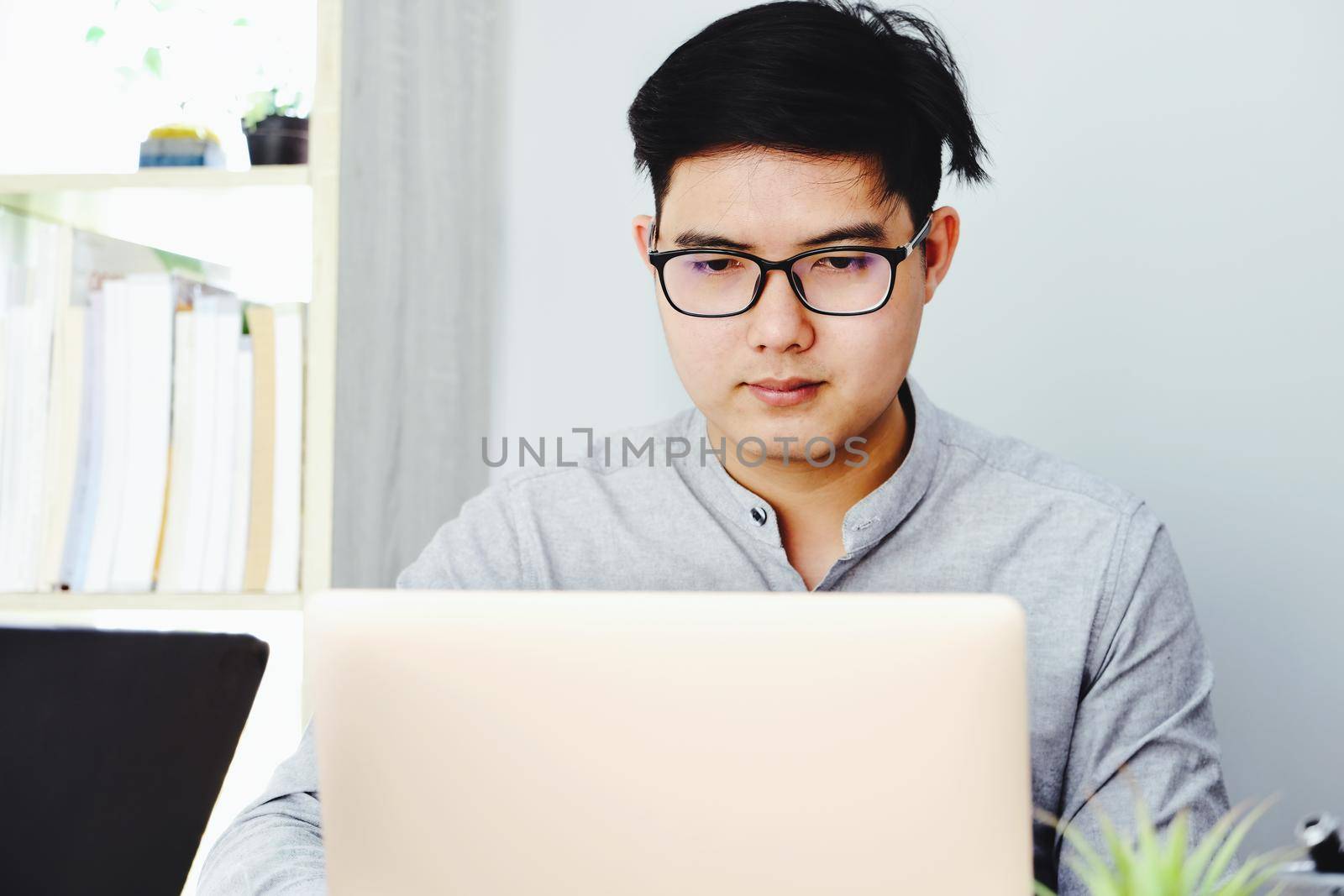 Work from home Company employees use their computers to work from home to prevent the corona virus from meeting outsiders