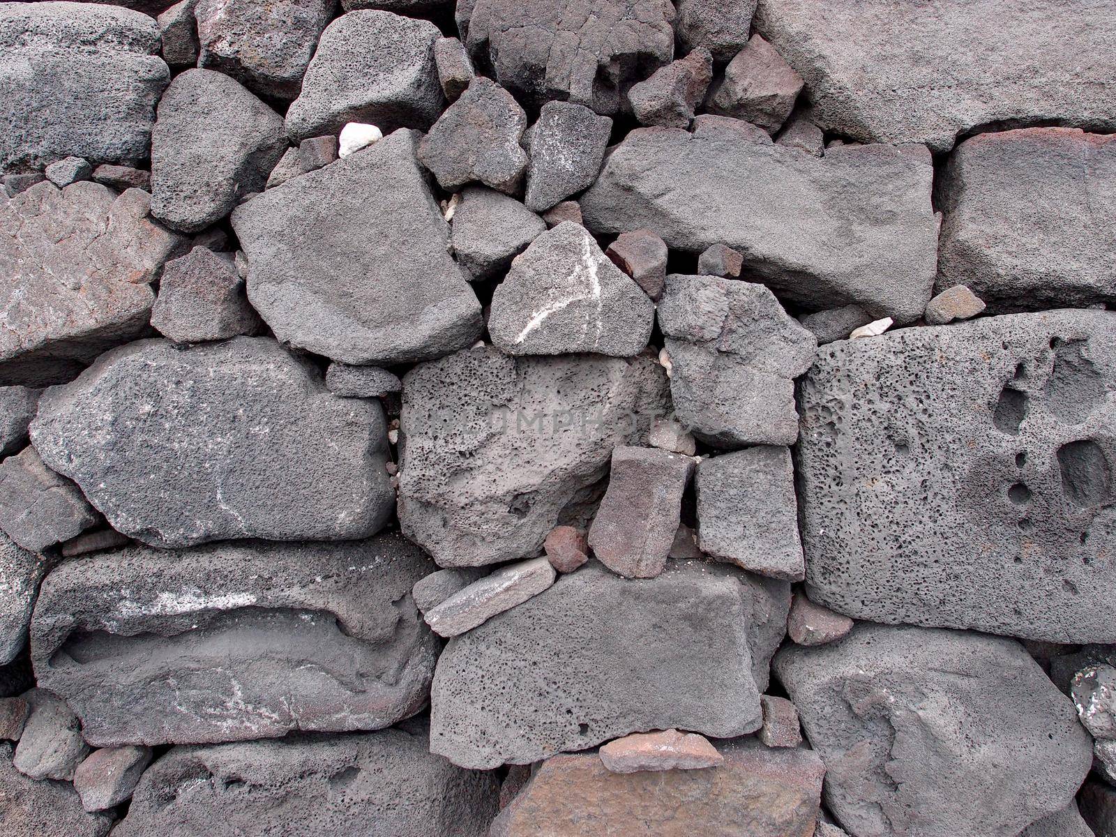Close-up of a Old lava stone wall on the Big Island Hawaii.