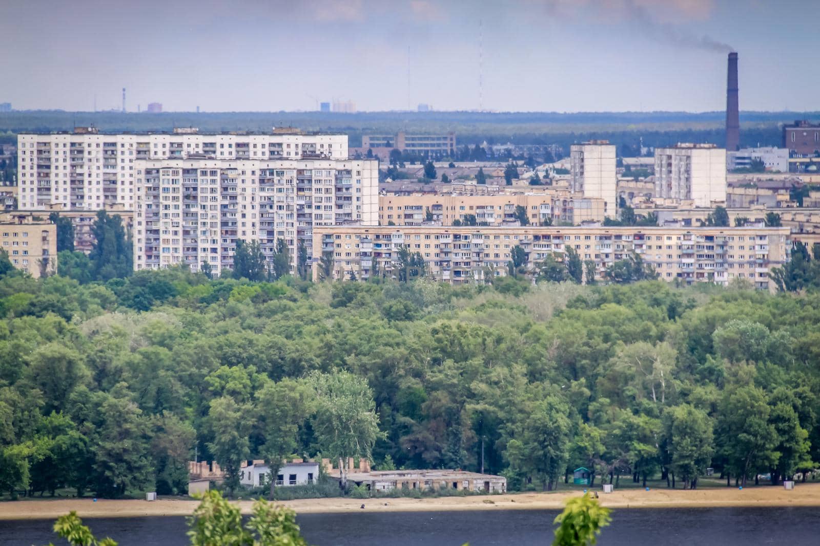Above soviet grey communist era buildings in Kyiv - Ukraine