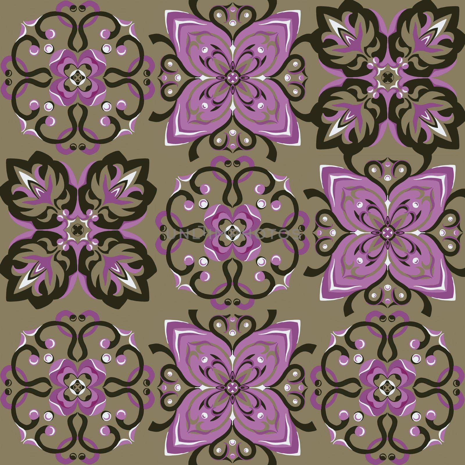 Seamless vintage pattern with an effect of attrition. Patchwork carpet. Hand drawn seamless abstract pattern from tiles. Azulejos tiles patchwork. Portuguese and Spain decor.