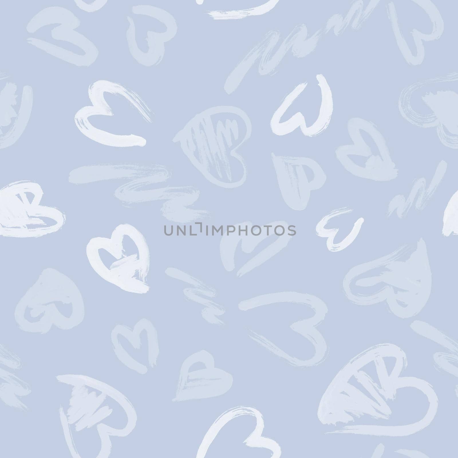 Hand drawn texture. Hearts, brush strokes, seamless pattern made with ink. by fireFLYart