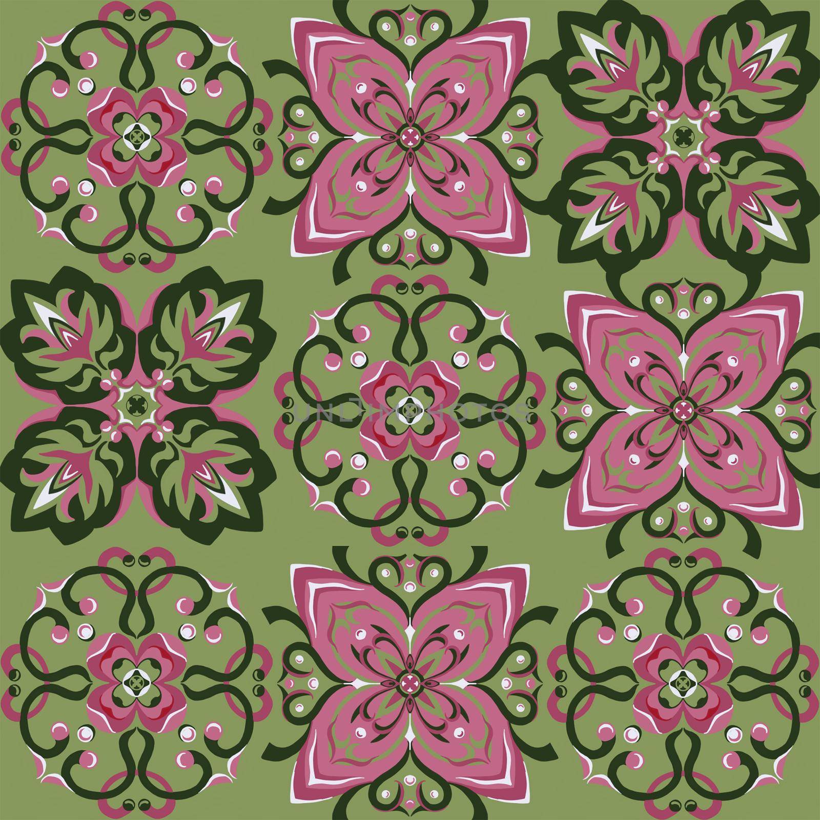 Seamless vintage pattern with an effect of attrition. Patchwork carpet. Hand drawn seamless abstract pattern from tiles. Azulejos tiles patchwork. Portuguese and Spain decor.