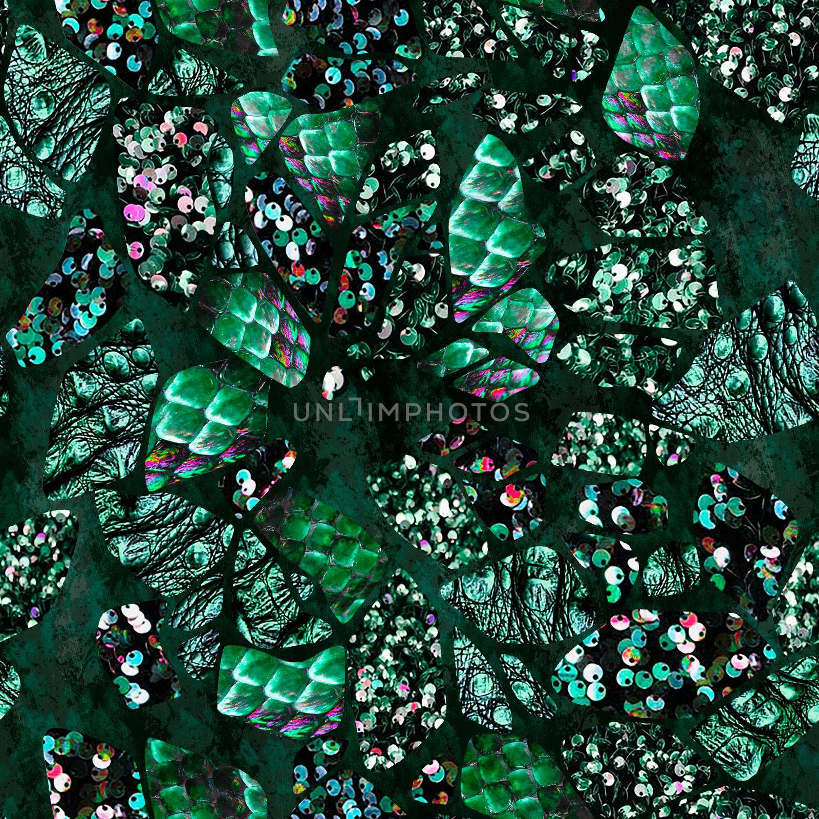 Sequins. Seamless pattern realistic green background with sequins by fireFLYart