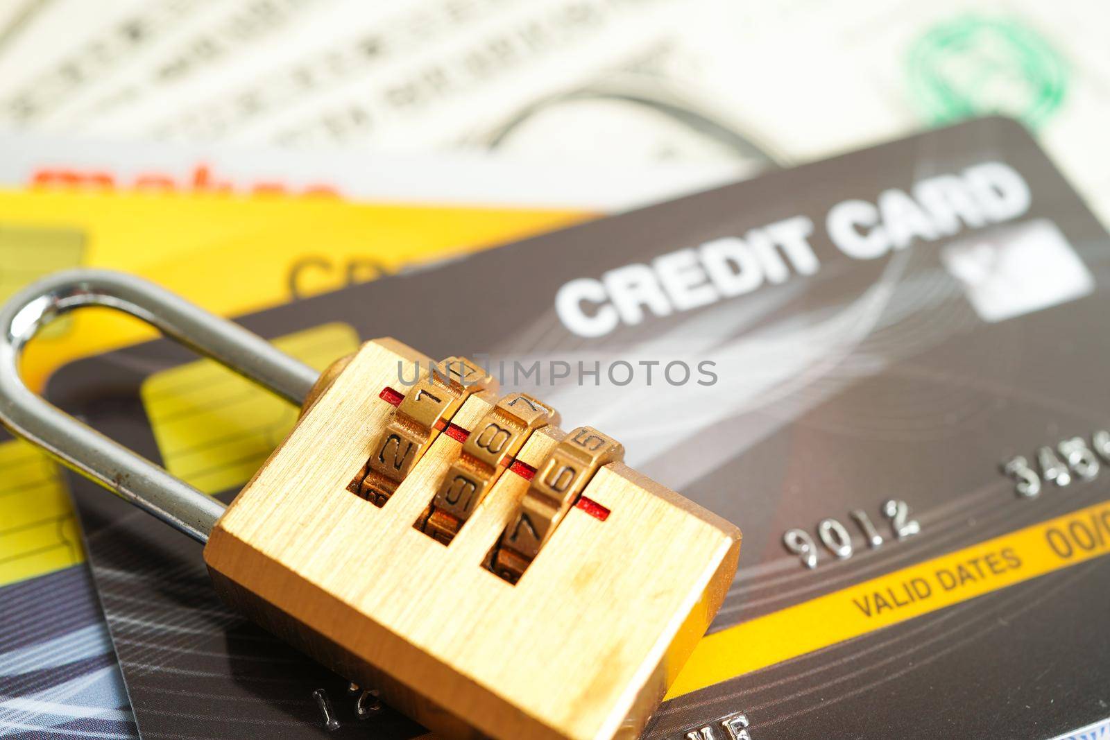 Credit card for online shopping, security finance business concept.