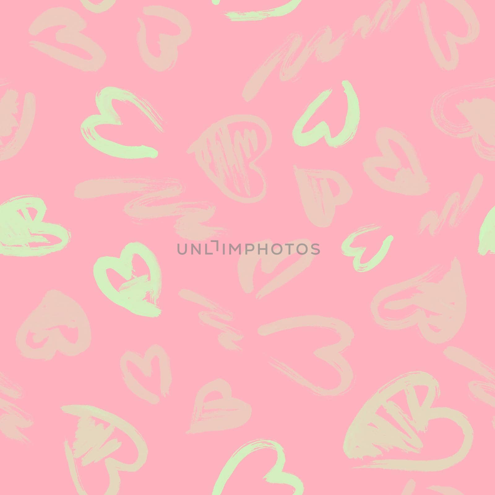 Seamless pattern with hand drawn grunge hearts. Love background. Artistic fabric pattern. Valentine's day background