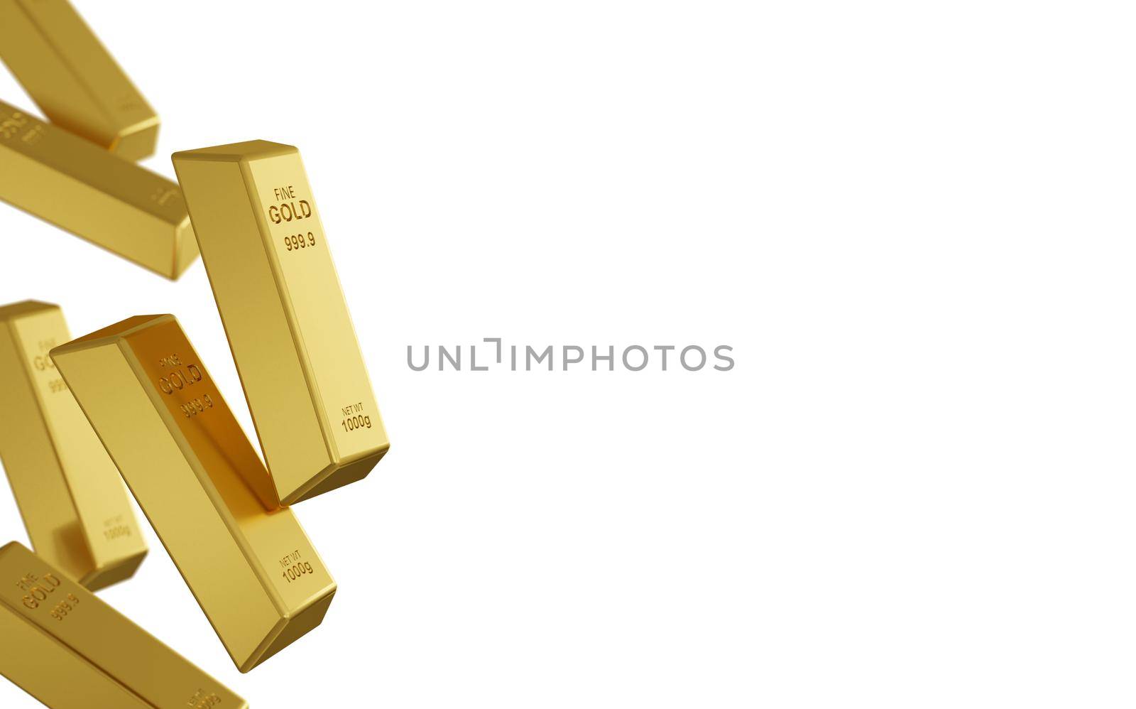 Gold bars isolated on white background 3D Render