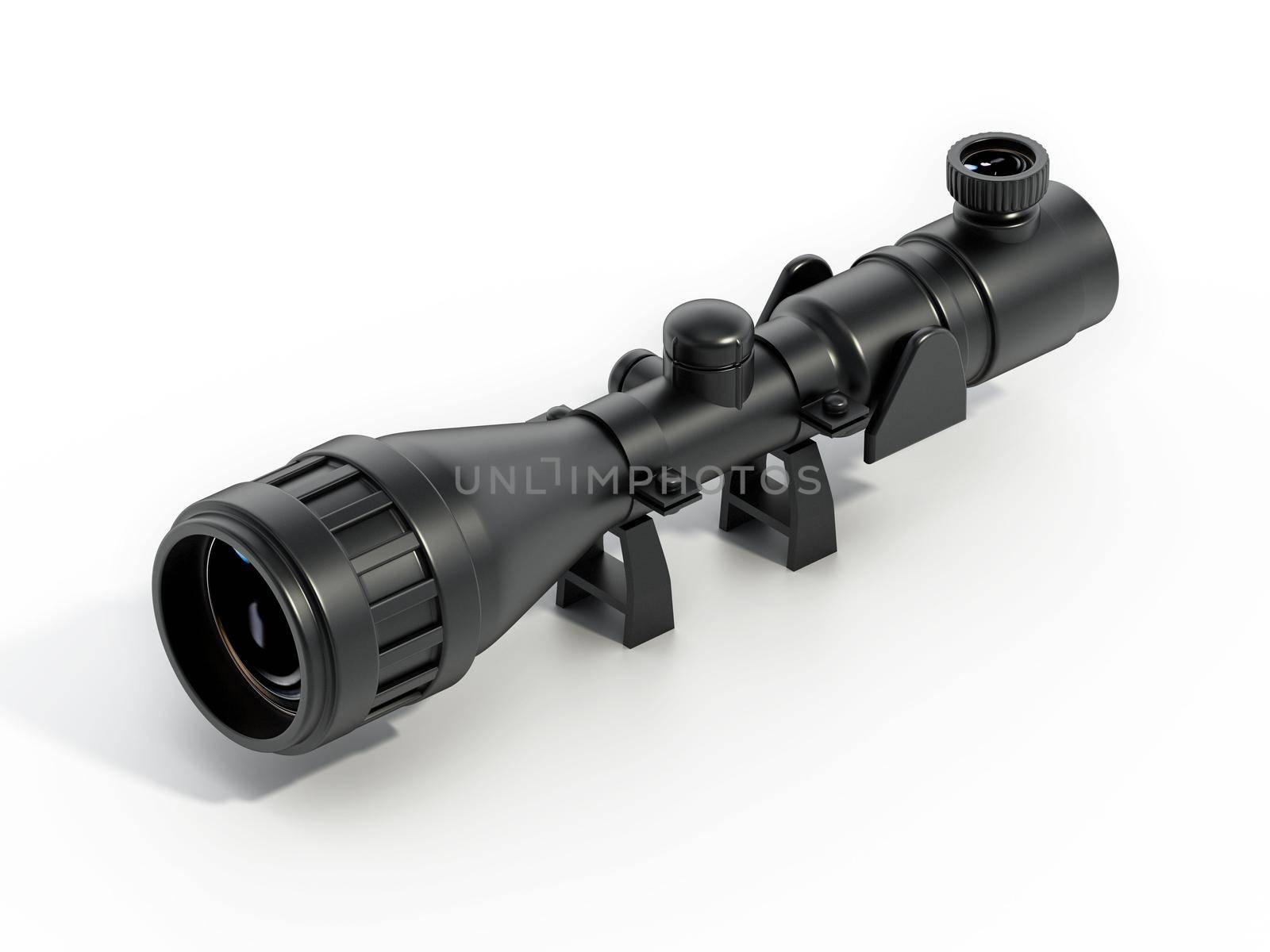 Rifle scope isolated on white background. 3D illustration by Simsek