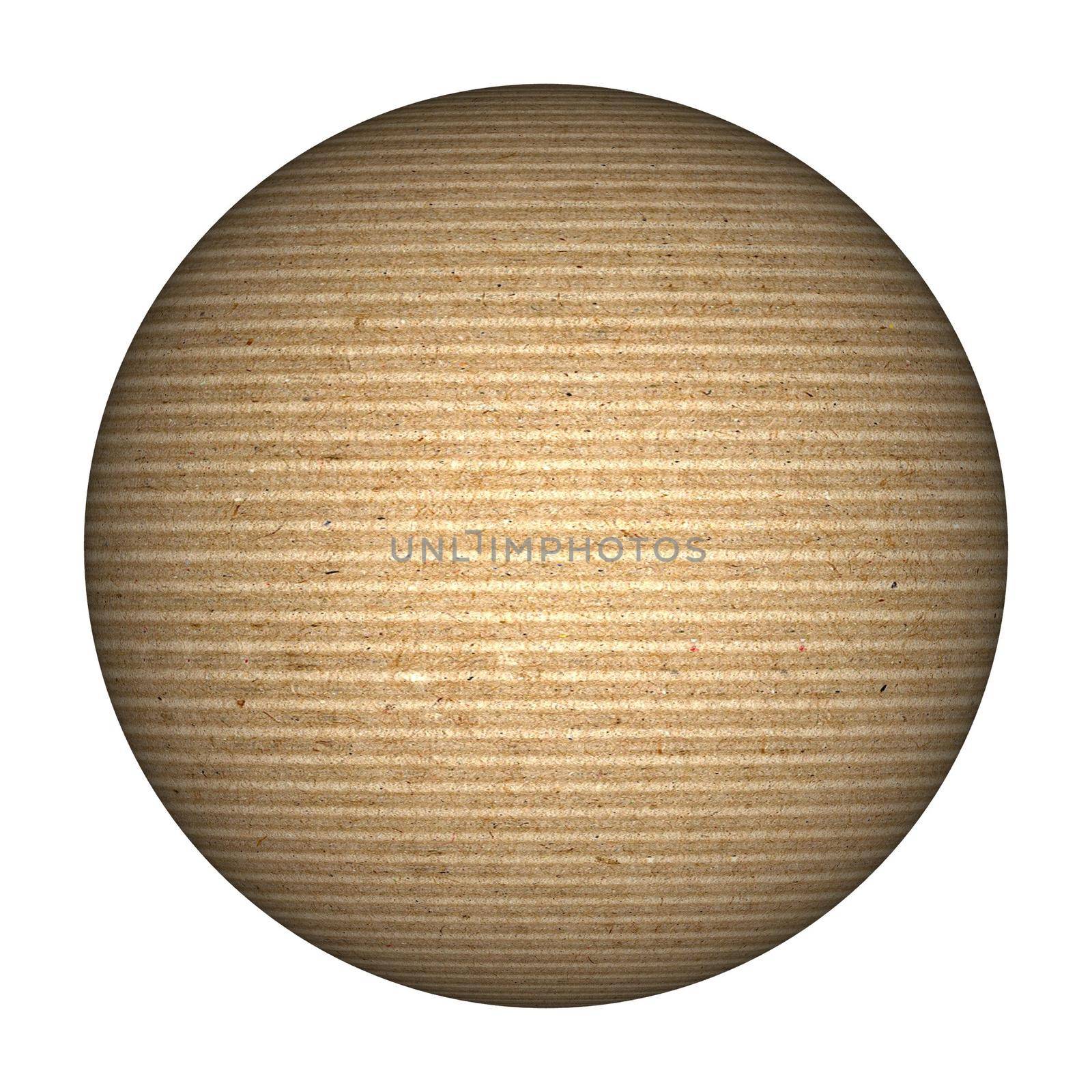 brown corrugated cardboard sphere over white background