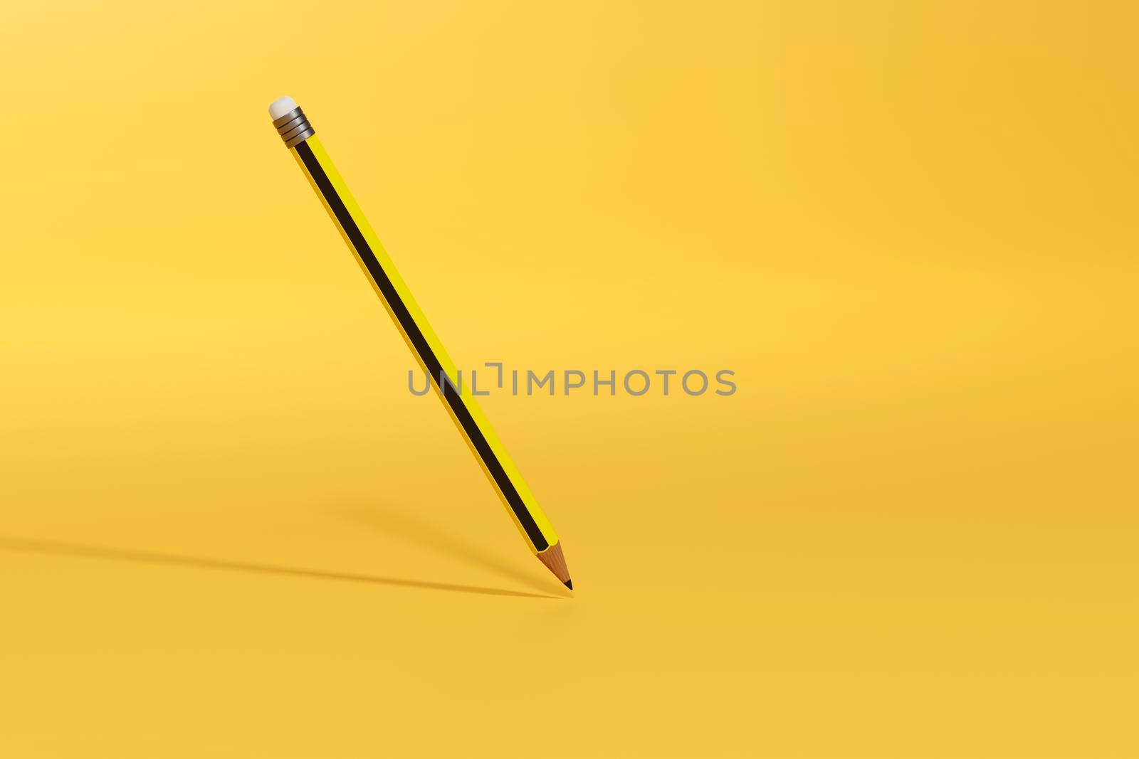 Yellow and black drawing pencil art design or education stationery equipment on creative color background with crayon paint writing object tool. 3D rendering.