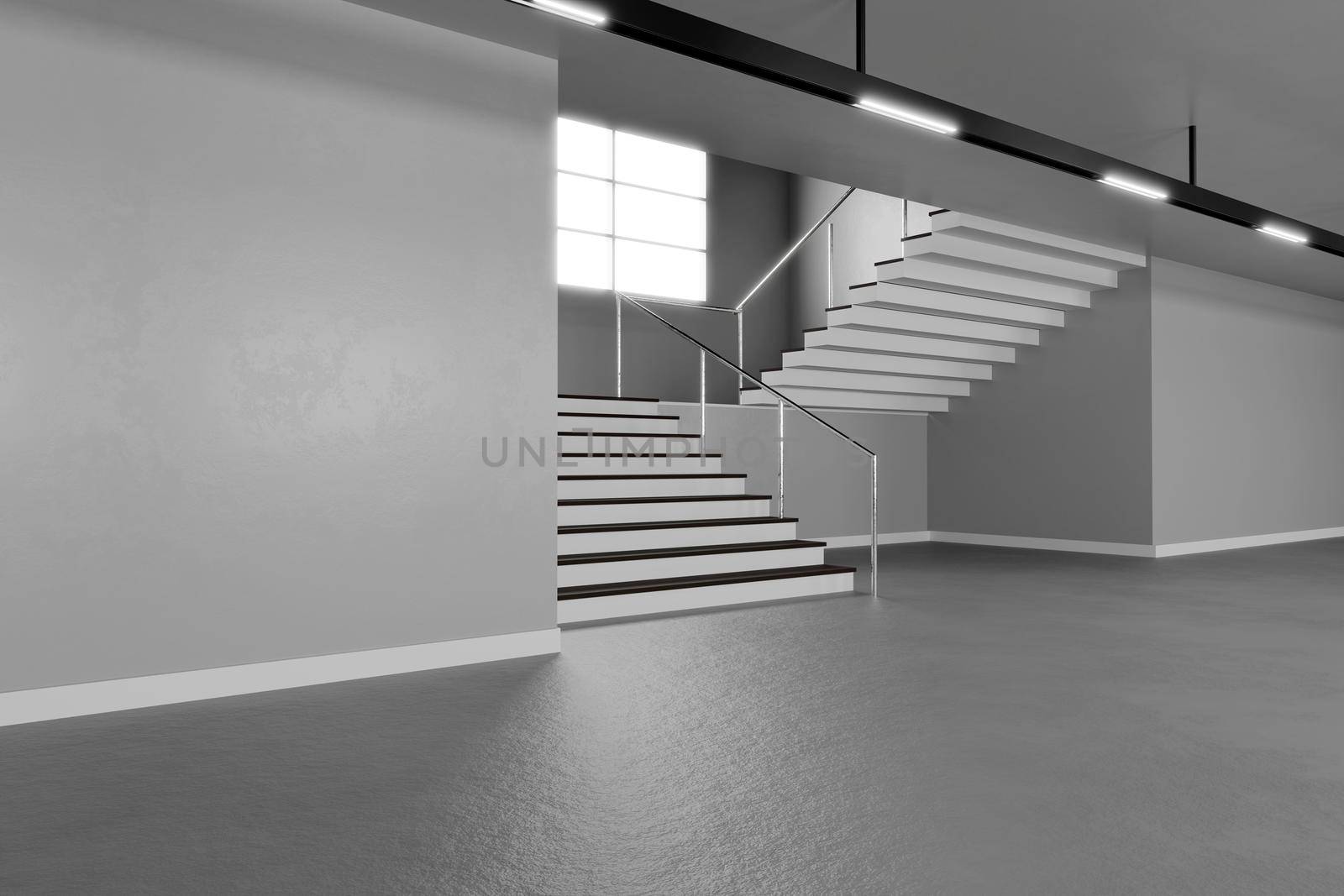 Light school hallway interior with copyspace. 3d illustration