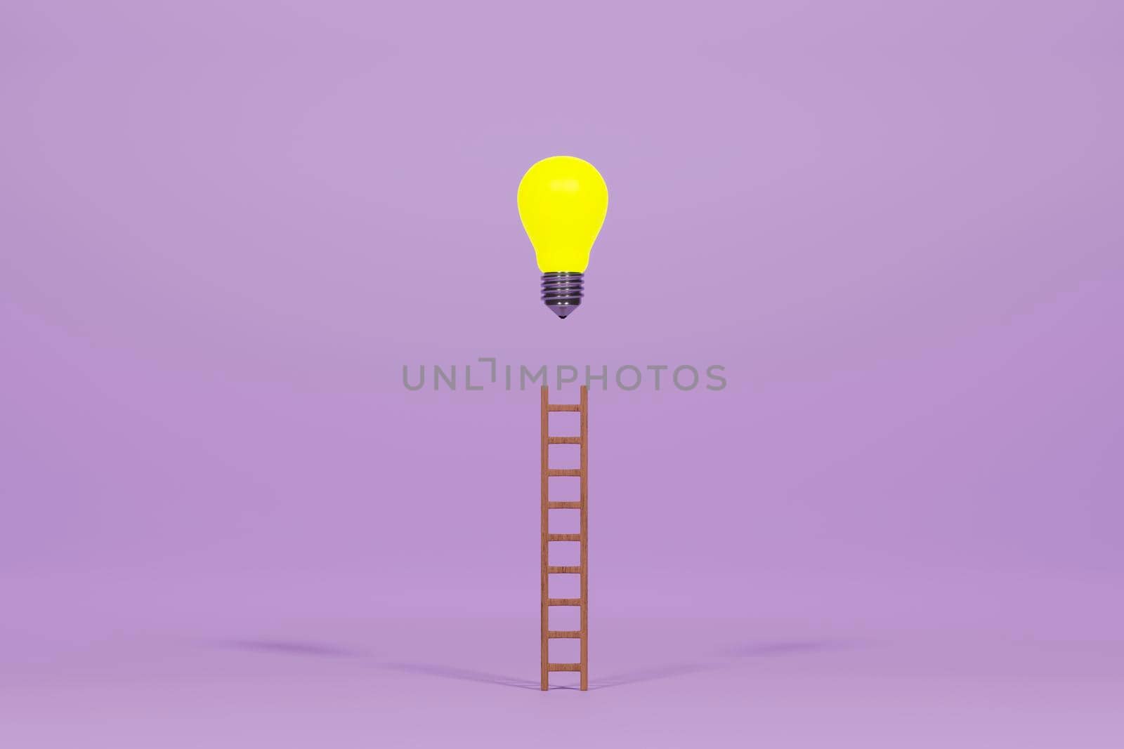 Mock up of yellow ladder with light bulb on pink background. 3D rendering. by raferto1973