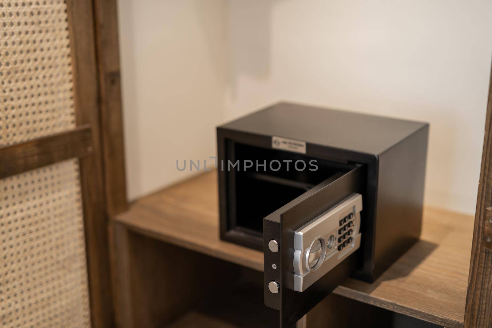 A hotel room safe for storing personal valuables