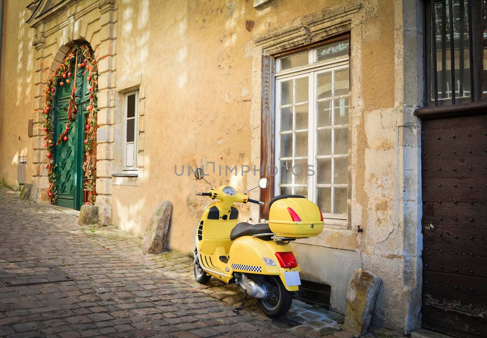 Old part of city Le Mans . Narrow street. Sarthe, Pays de la Loire, France