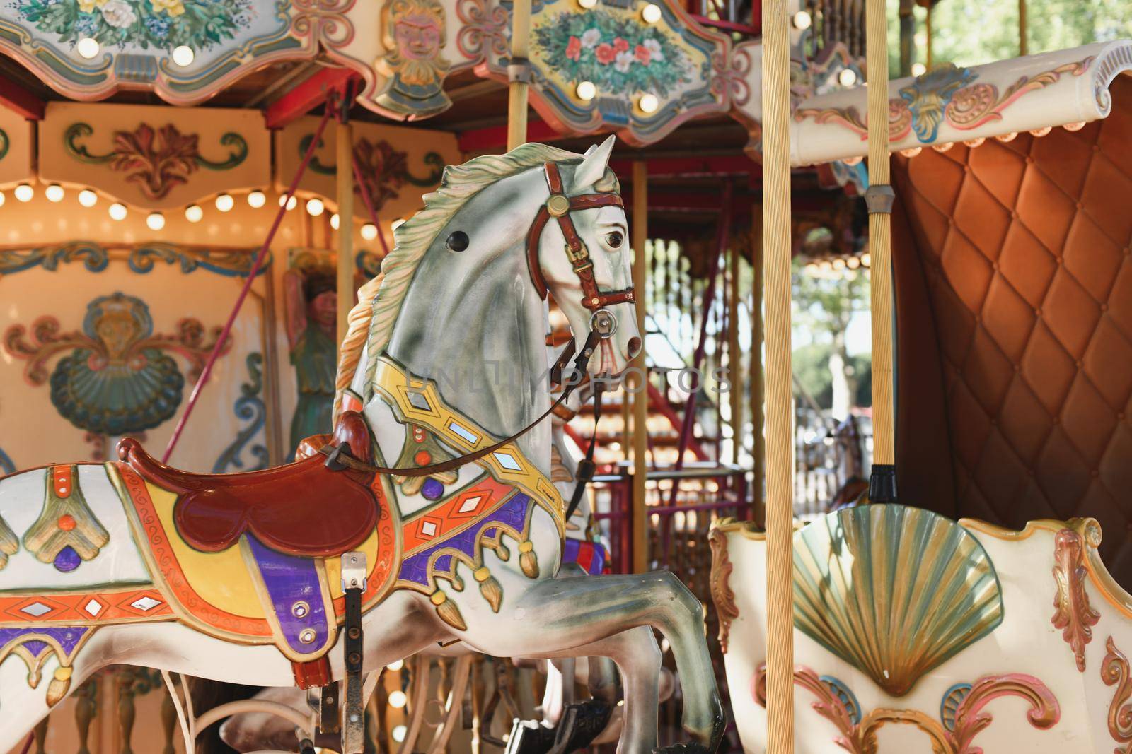 Horses on a carnival Merry Go Round.Carousel