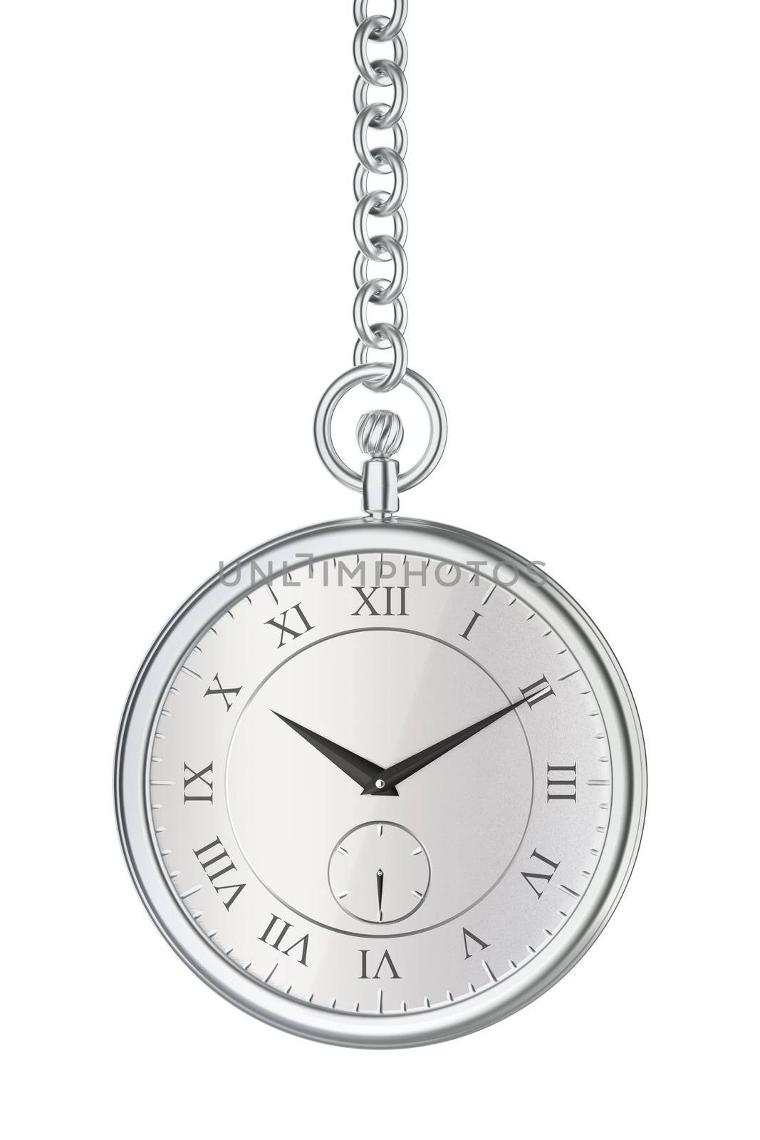 Shiny silver pocket watch with chain by magraphics