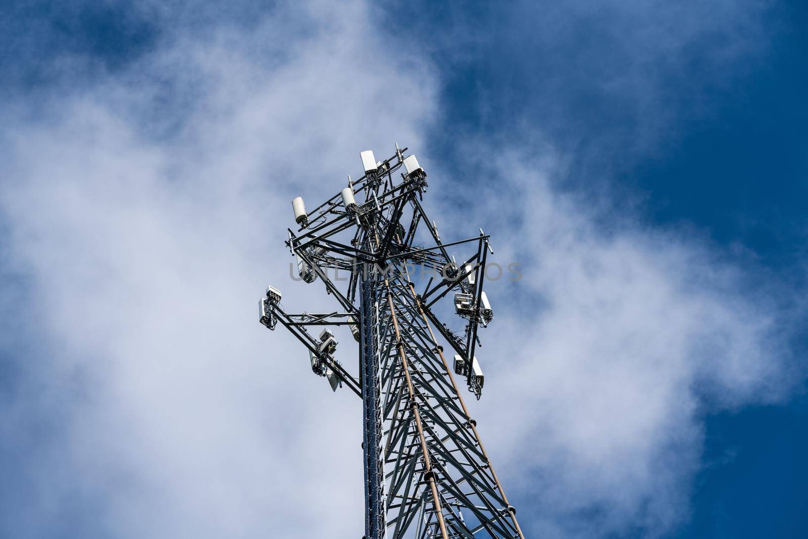 Aerial view of mobile phone cell tower to illustrate lack of broadband internet service in rural areas and need for investment