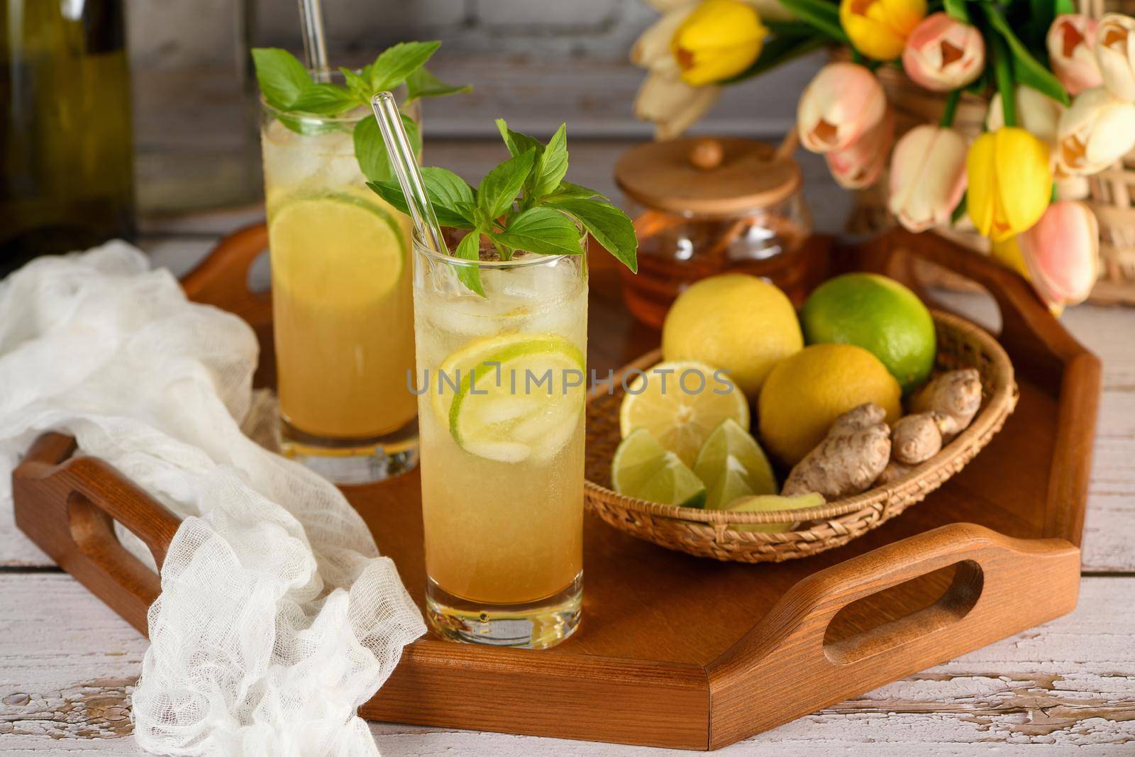 Incredible lavender lemonade. It's sweetened and flavored with homemade lavender honey syrup to make it healthier and tastier. Refreshing organic non-alcohol cocktail.