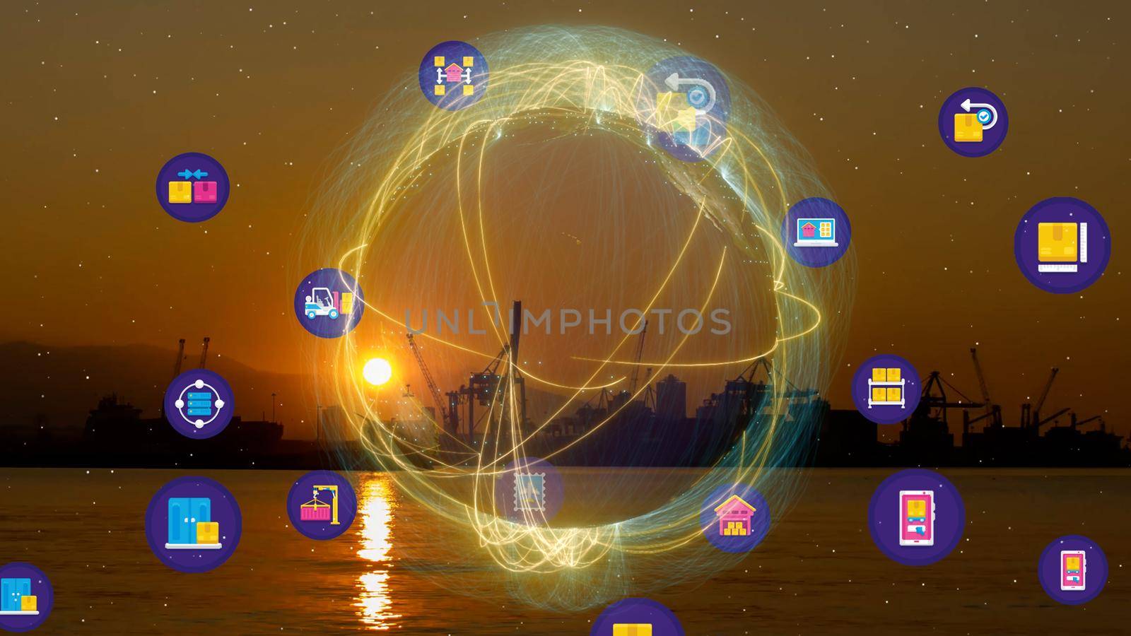 Logistics and technology concept. port view. High quality photo