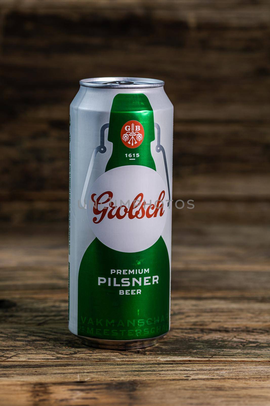 Grolsch Premium Pilsner - Grolsch Premium Lager, is the flagship beer of Dutch Grolsch Brewery. Studio photo shoot in Bucharest, Romania, 2020