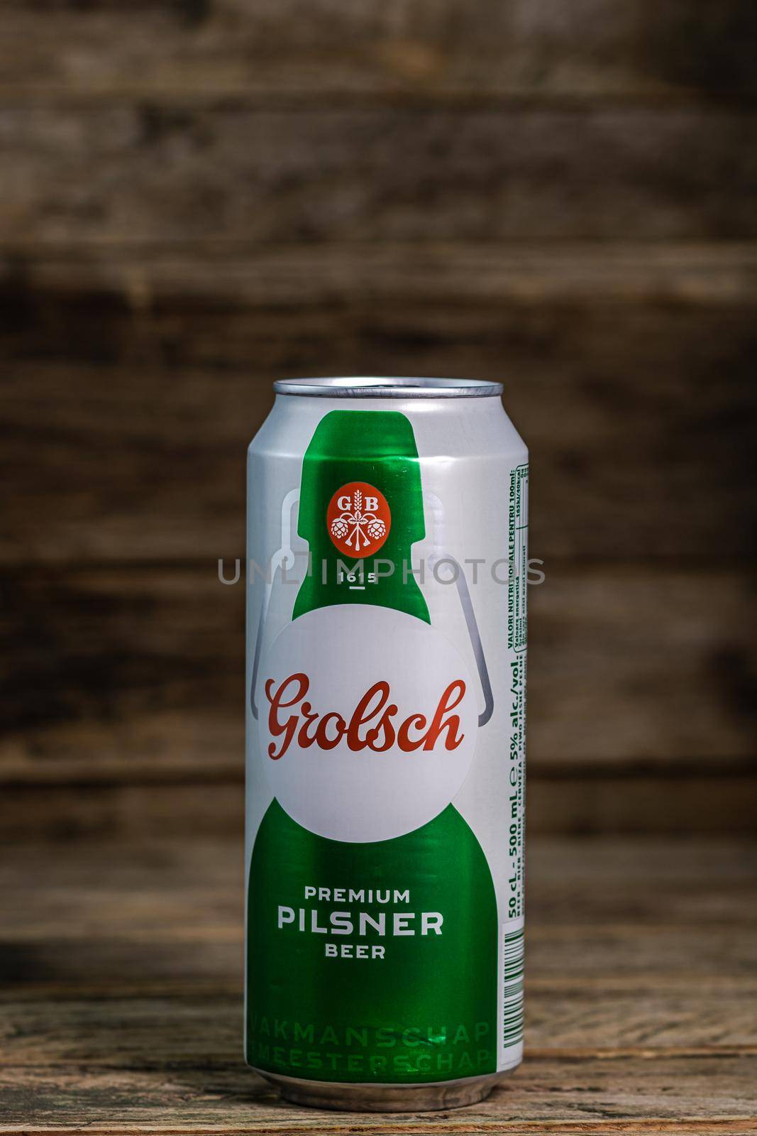 Grolsch Premium Pilsner - Grolsch Premium Lager, is the flagship beer of Dutch Grolsch Brewery. Studio photo shoot in Bucharest, Romania, 2020